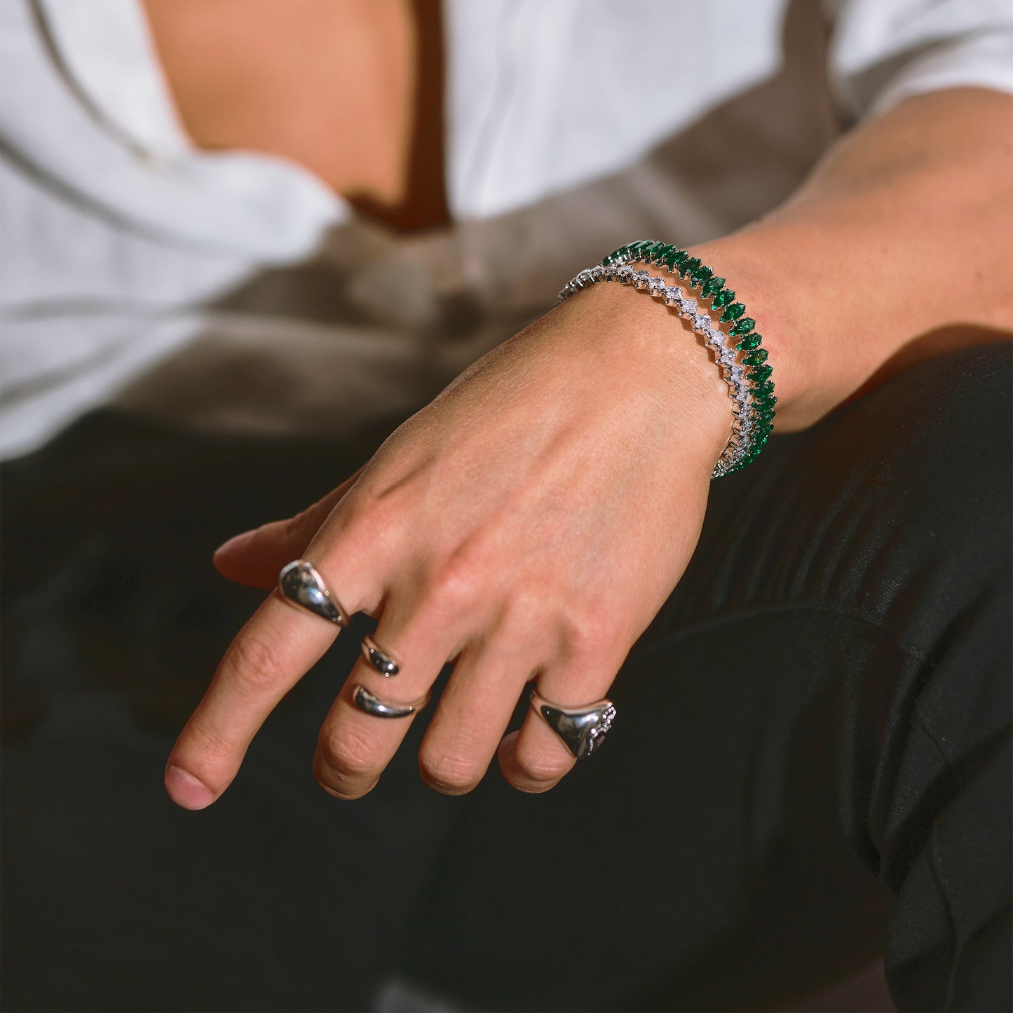 Bracciale tennis a molla con Zirconia Cubica taglio marquise, placcato in oro 18k o platino