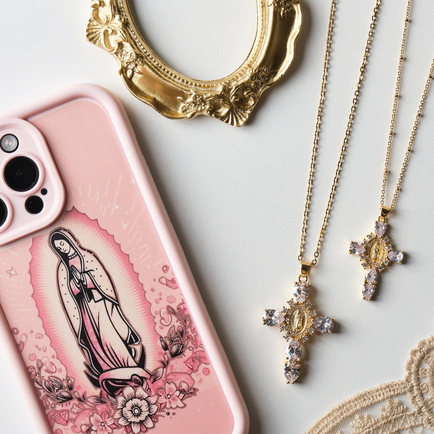 Collana con Croce pendente misura grande, con Zirconia Cubica placcata in oro o platino
