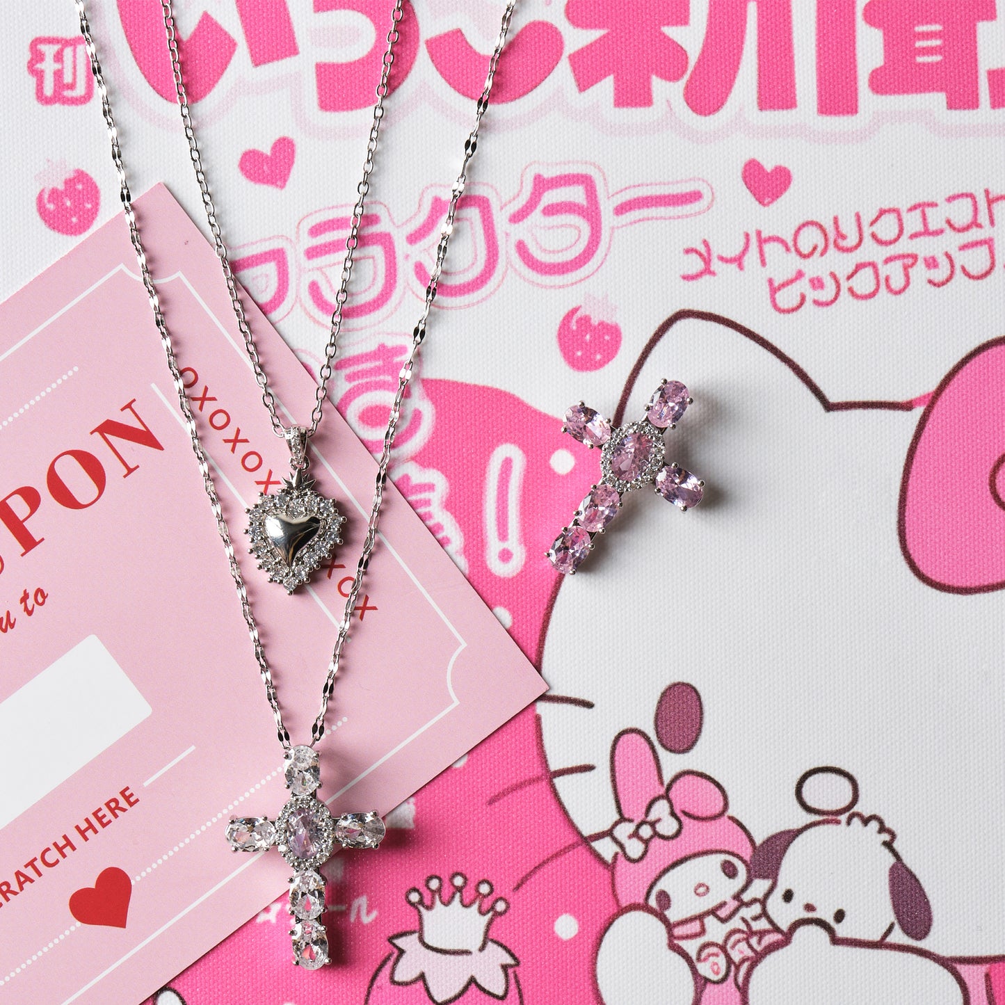 Collana con Croce con Zirconia Cubica taglio ovale placcato platino