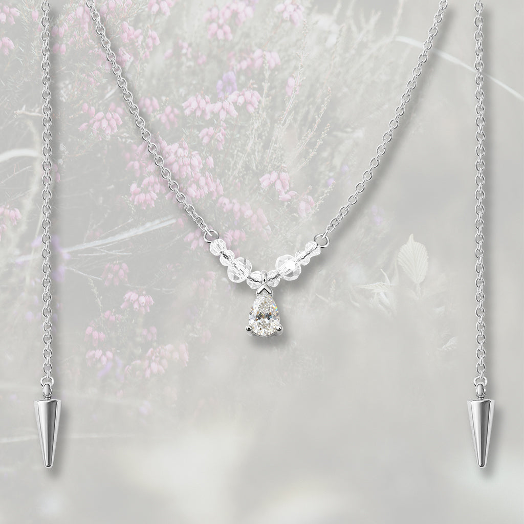 Catena per il viso con nasello con perline e goccia pendente di Zirconia Cubica bianca, placcata in oro 18k o platino