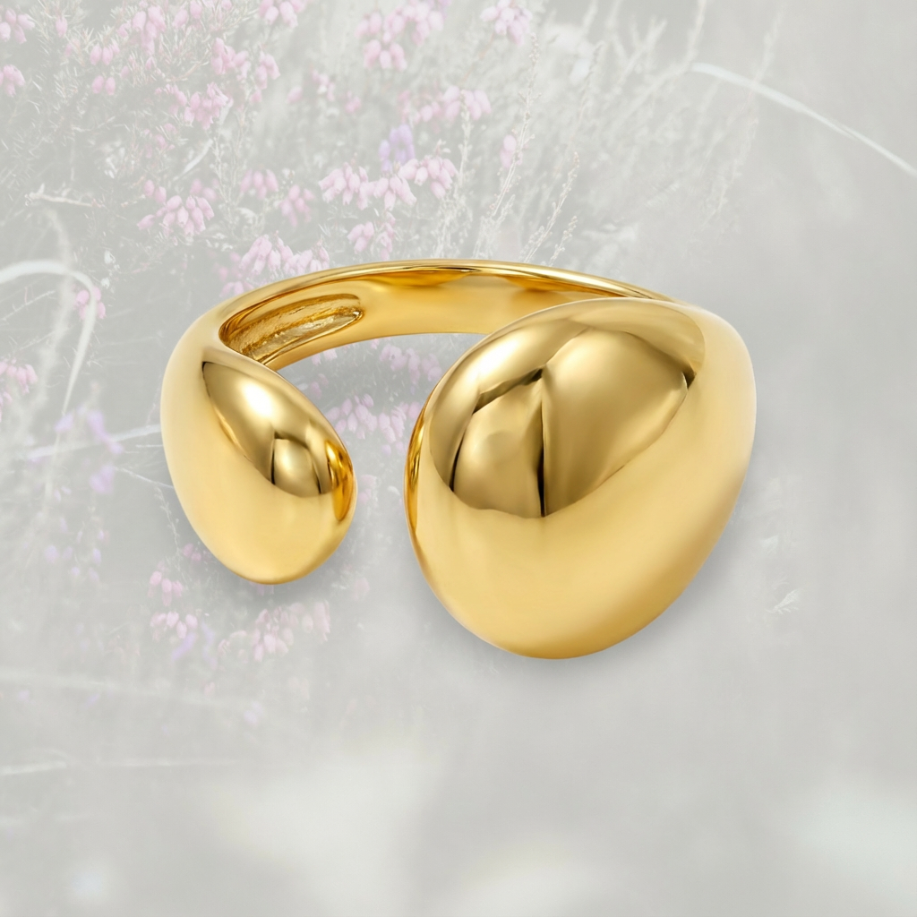 Anello Goccia bombato aperto, placcato in oro 18k