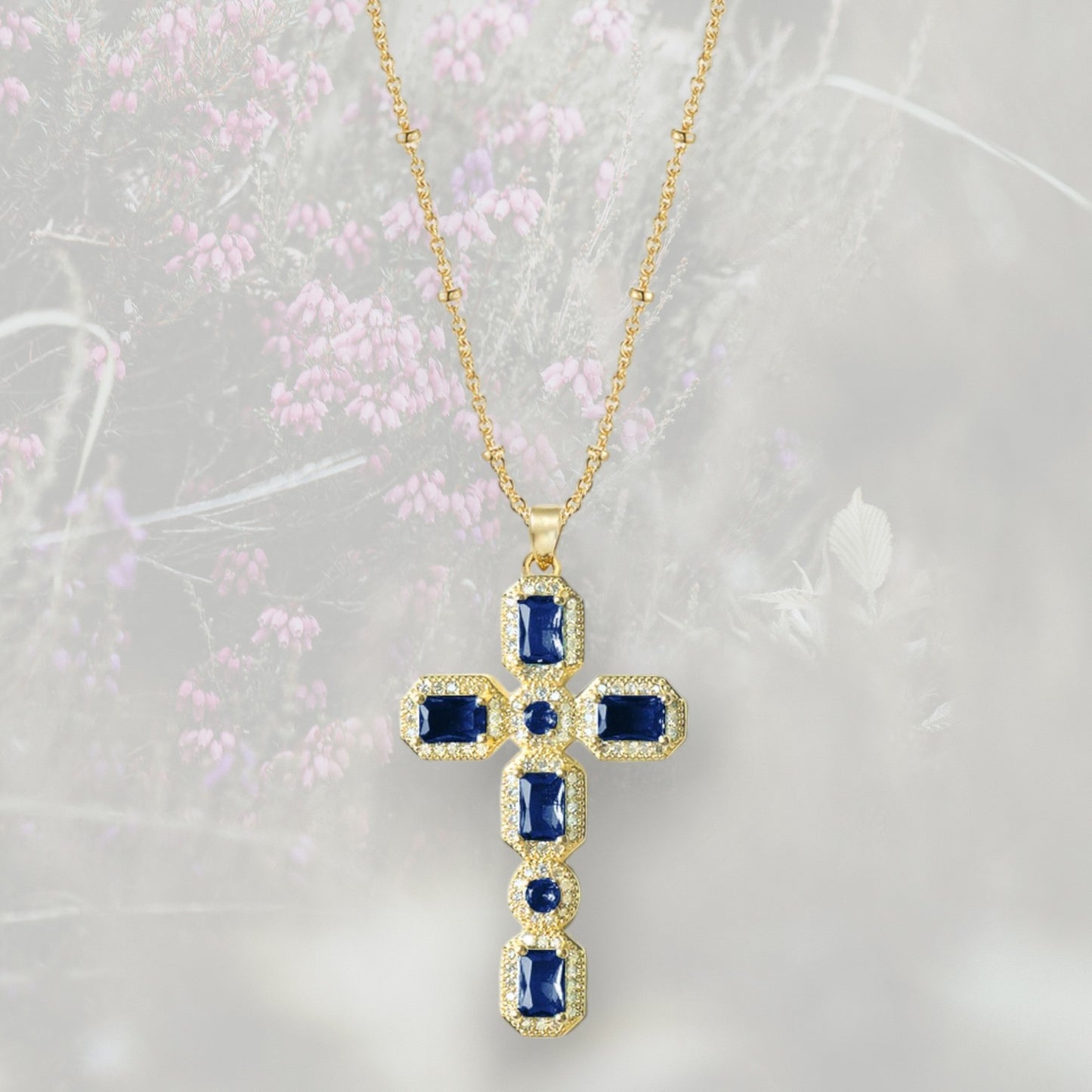 Collana con Croce colorata pendente grande, con Zirconia Cubica placcata in oro