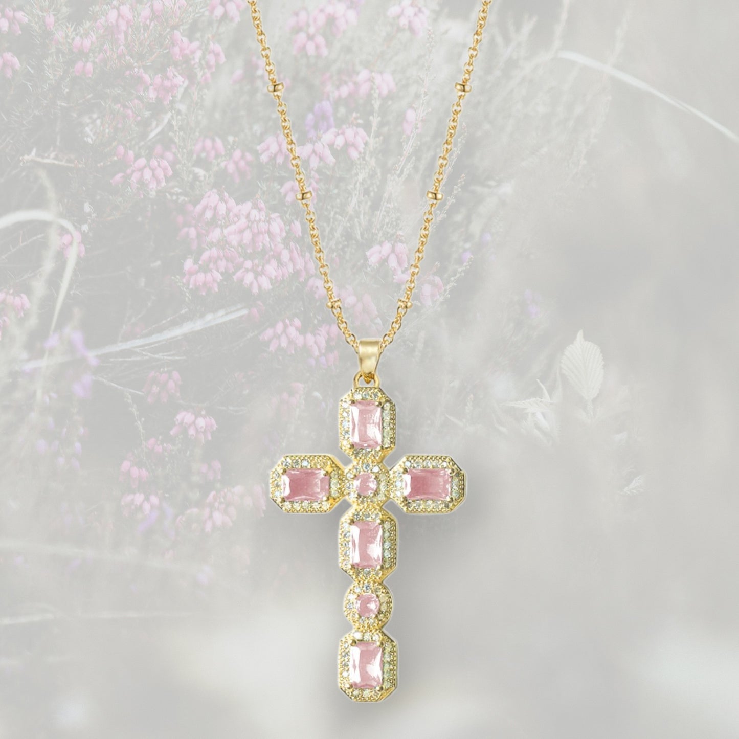 Collana con Croce colorata pendente grande, con Zirconia Cubica placcata in oro