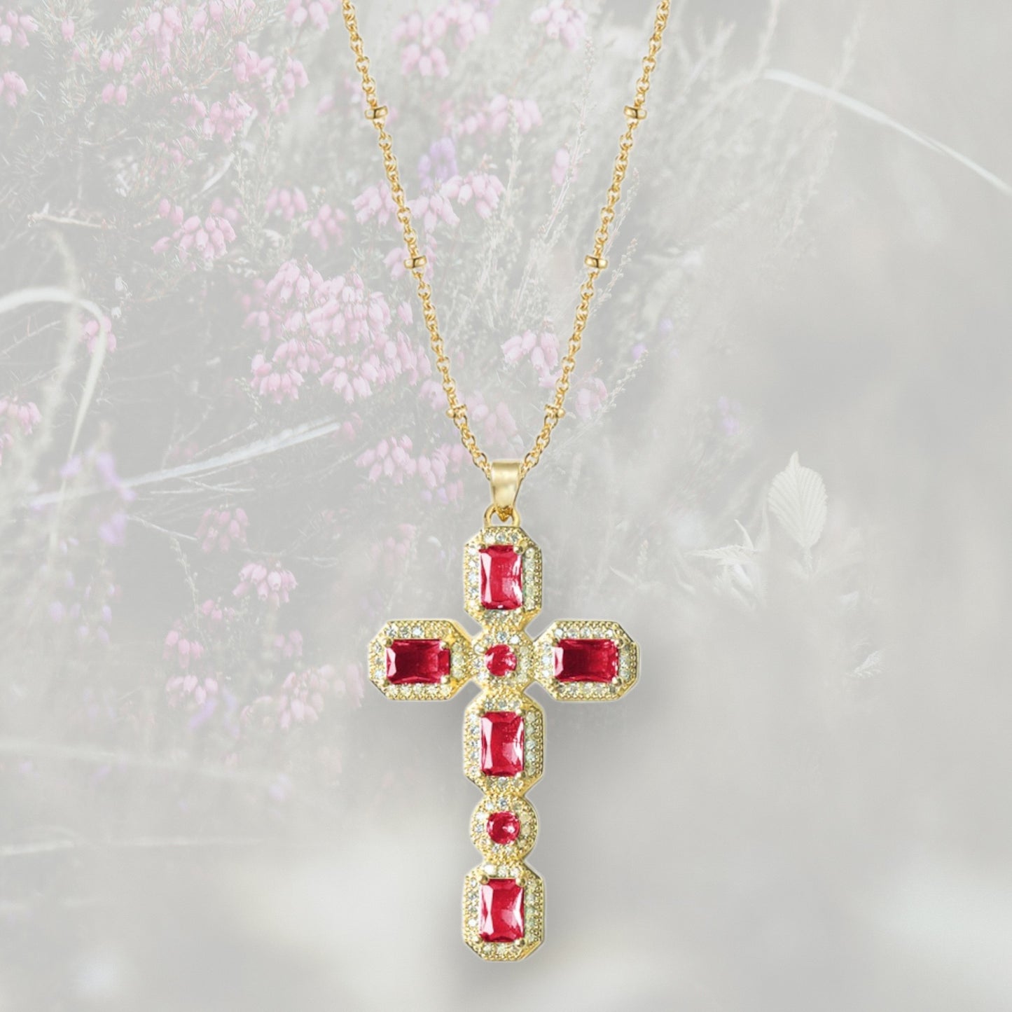 Collana con Croce colorata pendente grande, con Zirconia Cubica placcata in oro