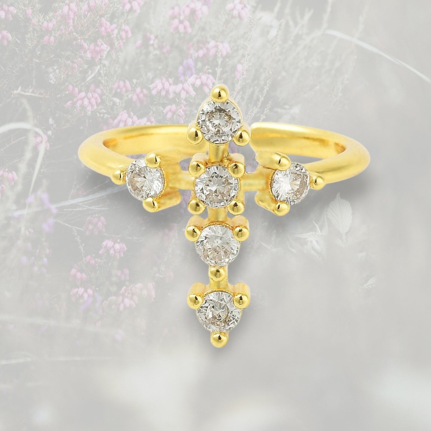 Anello con Croce di Zirconia Cubica placcato in oro