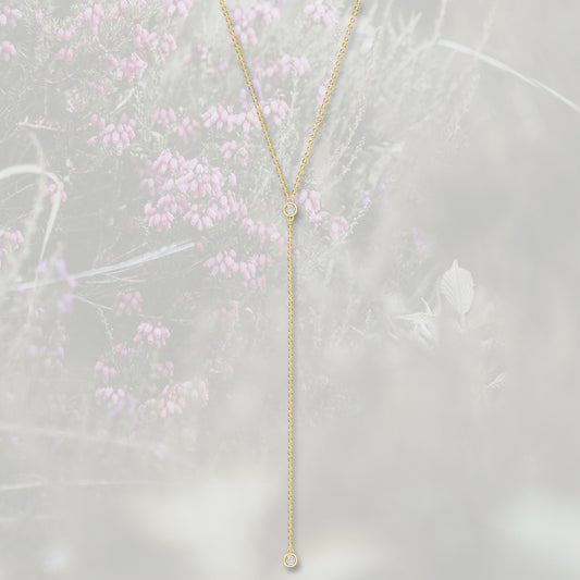 Collana Y Lariat con Zirconia Cubica taglio tondo, placcata in oro 18k