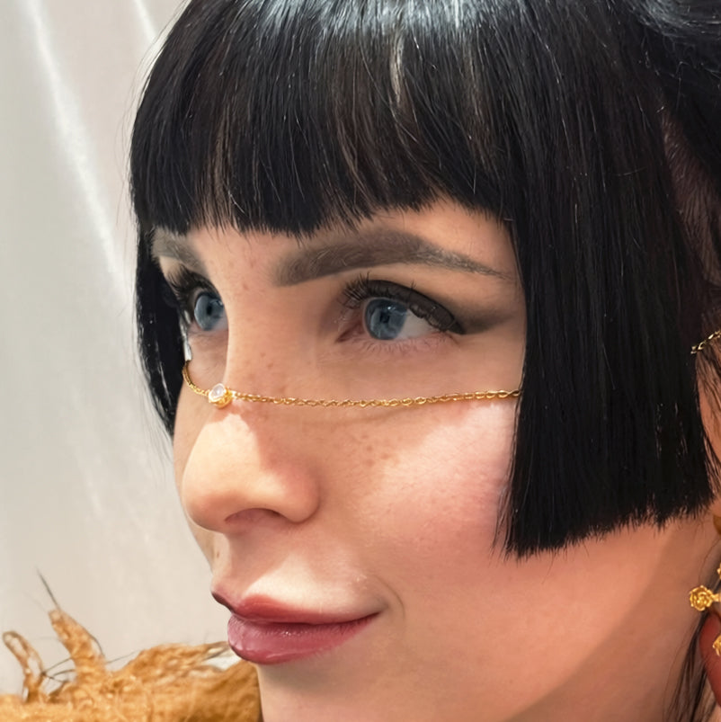 Catena per il viso con Zirconia Cubica taglio tondo, placcata in oro 18k