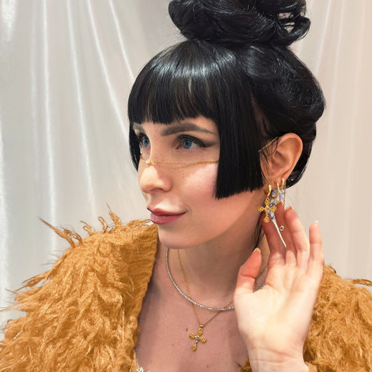 Catena per il viso con Zirconia Cubica taglio tondo, placcata in oro 18k