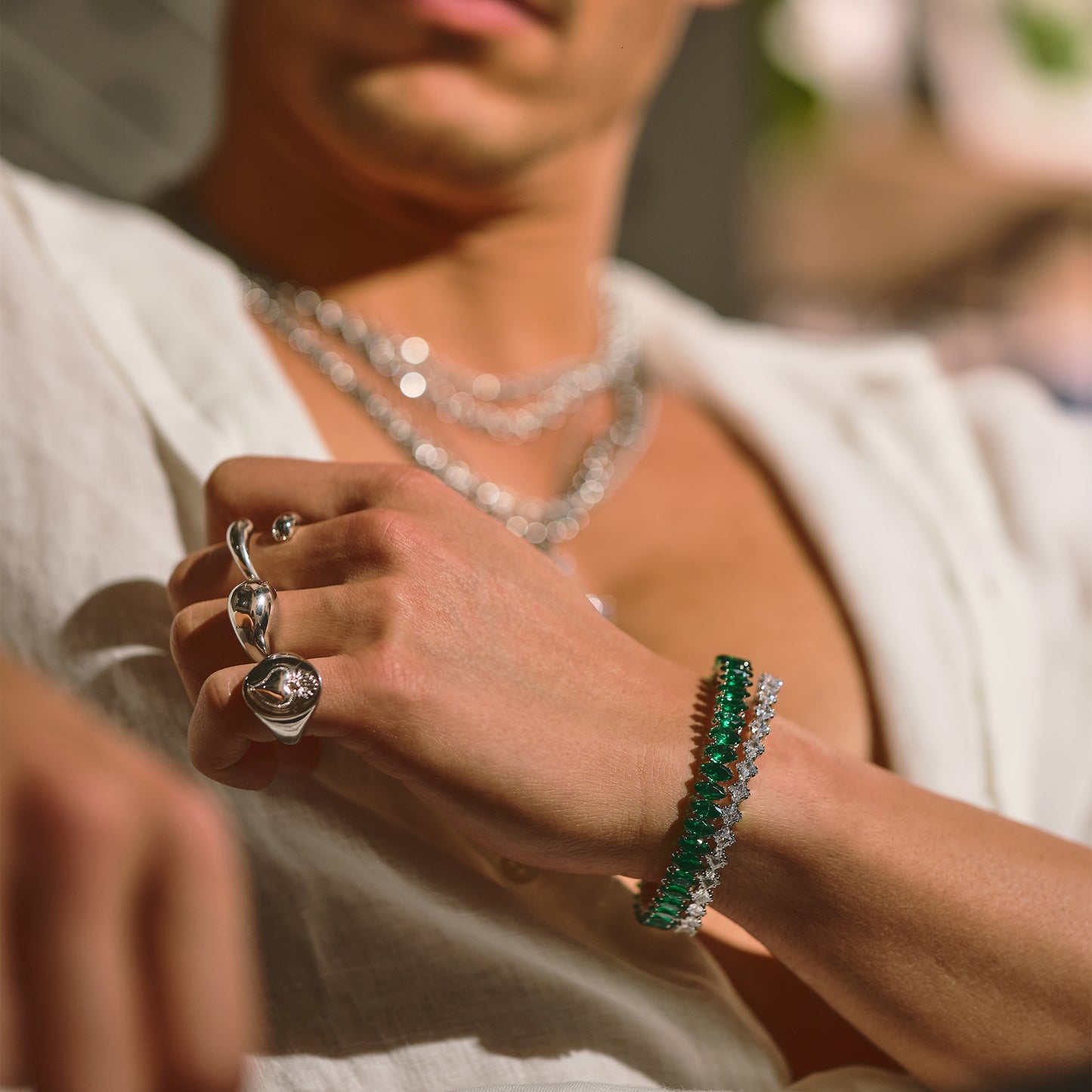 Bracciale tennis a molla con Zirconia Cubica taglio marquise, placcato in oro 18k o platino