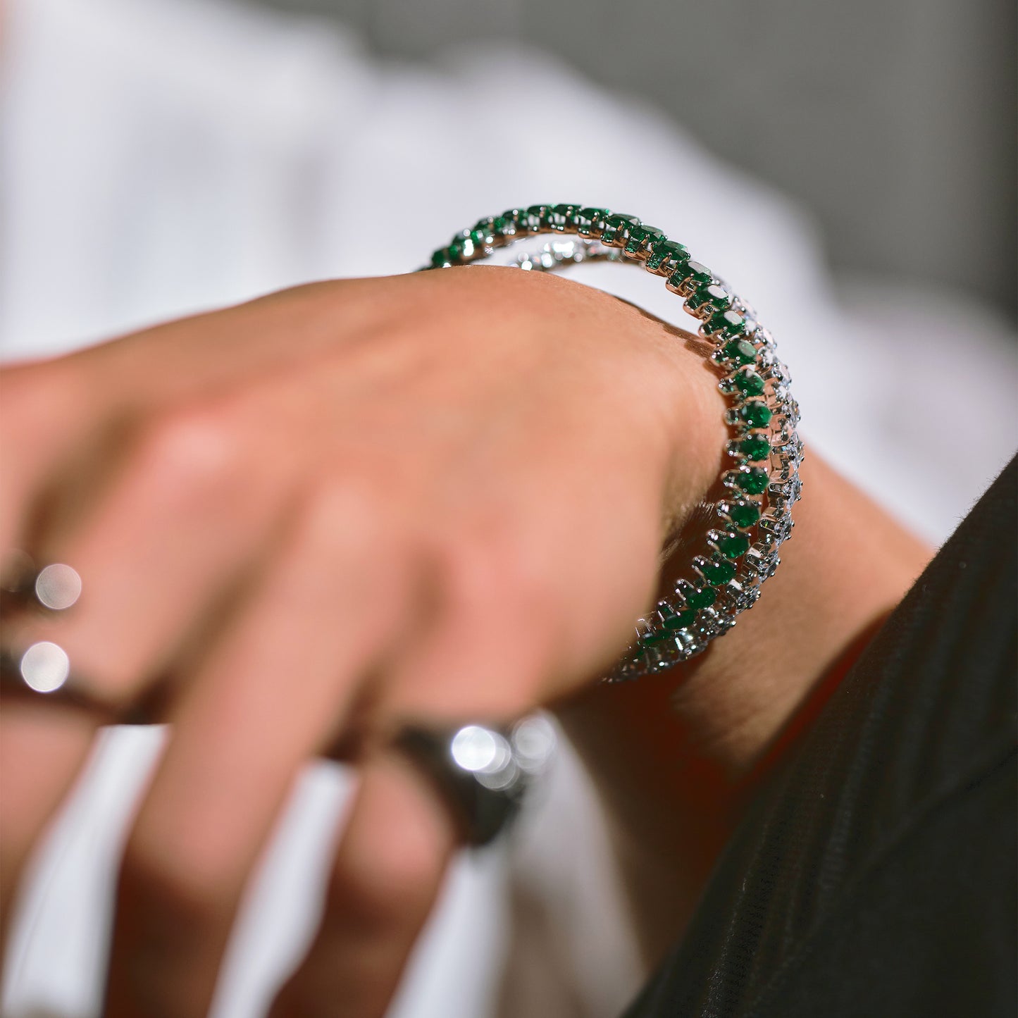 Bracciale tennis a molla con Zirconia Cubica taglio marquise, placcato in oro 18k o platino