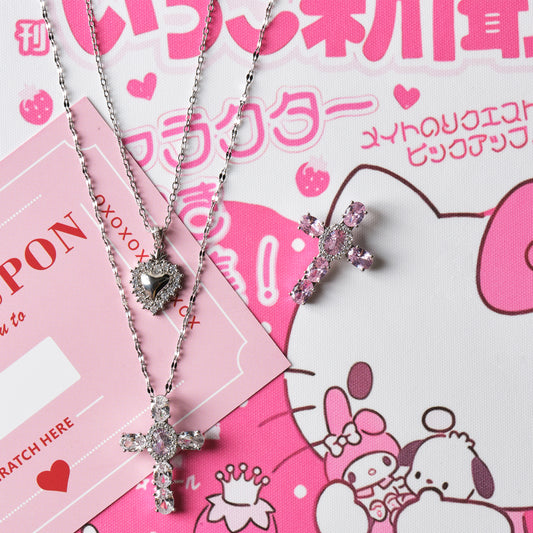 Collana con Croce con Zirconia Cubica taglio ovale placcato platino