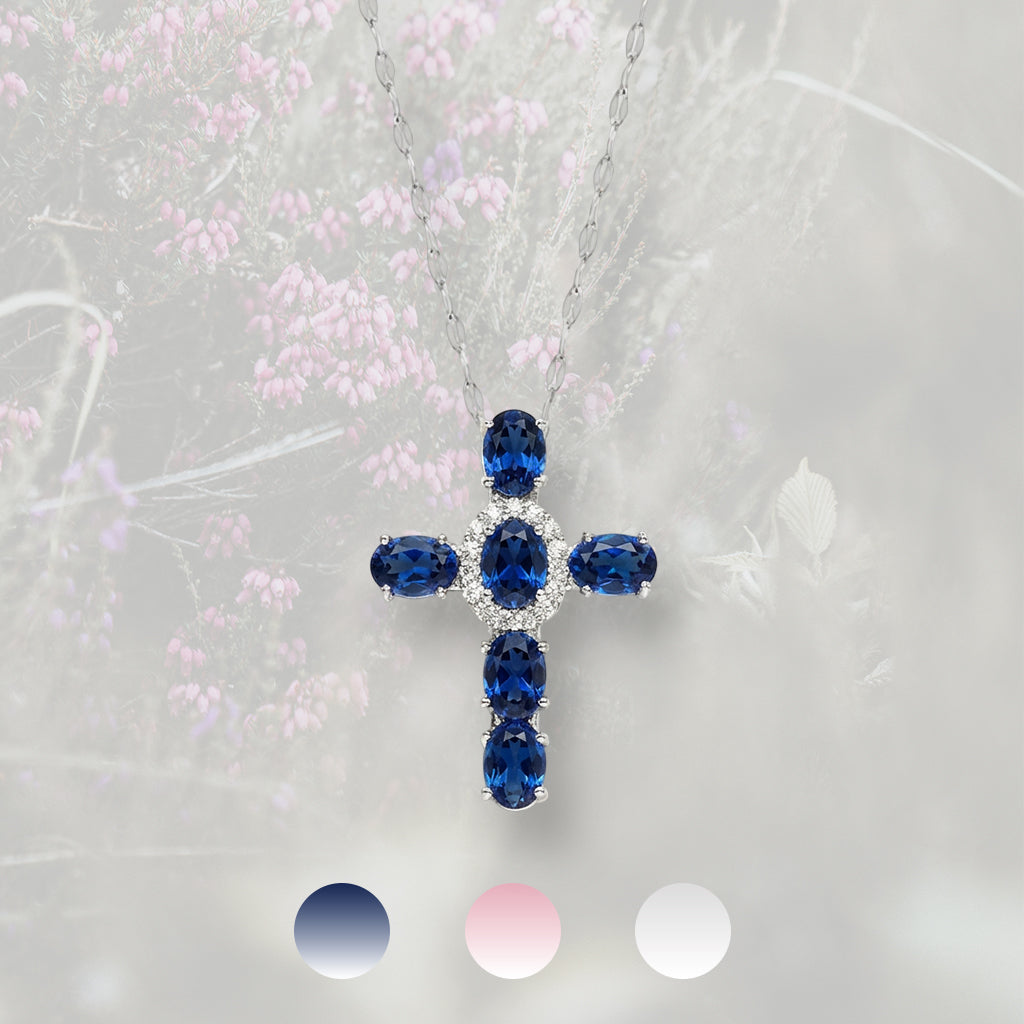 Collana con Croce con Zirconia Cubica taglio ovale placcato platino