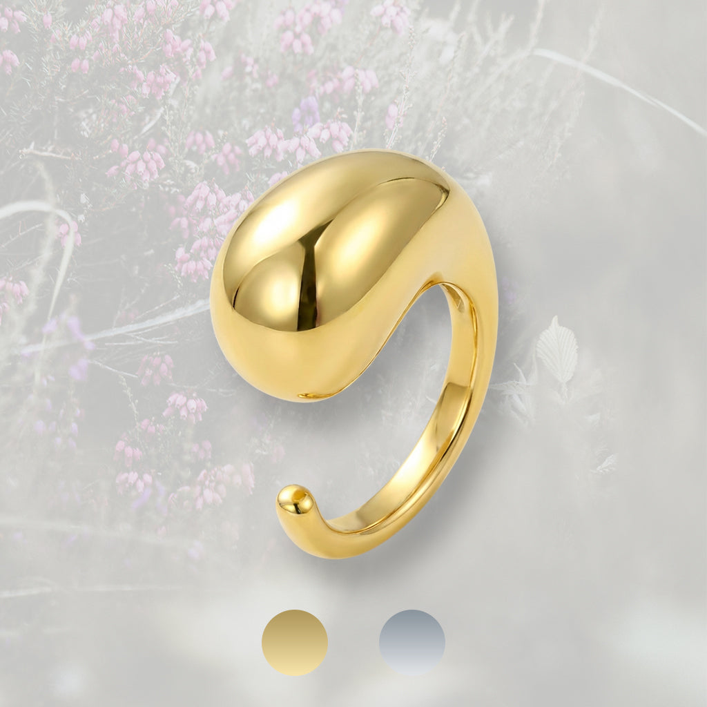 Anello Goccia bombato grande, placcato in oro 18k o platino