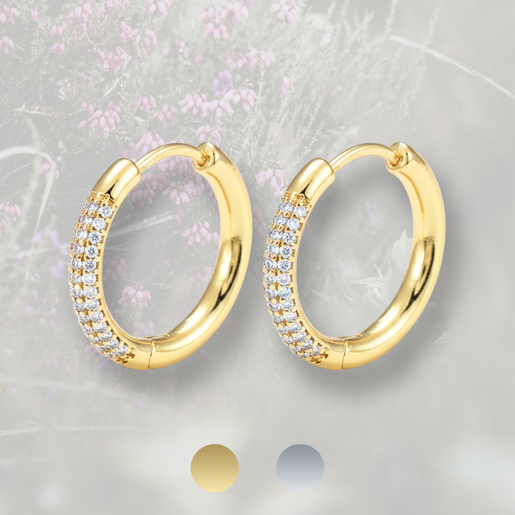 Orecchini a cerchietto con pavè di Zirconia Cubica, placcato in oro 18k o platino