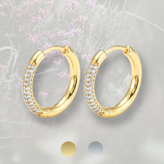 Orecchini a cerchietto con pavè di Zirconia Cubica, placcato in oro 18k o platino