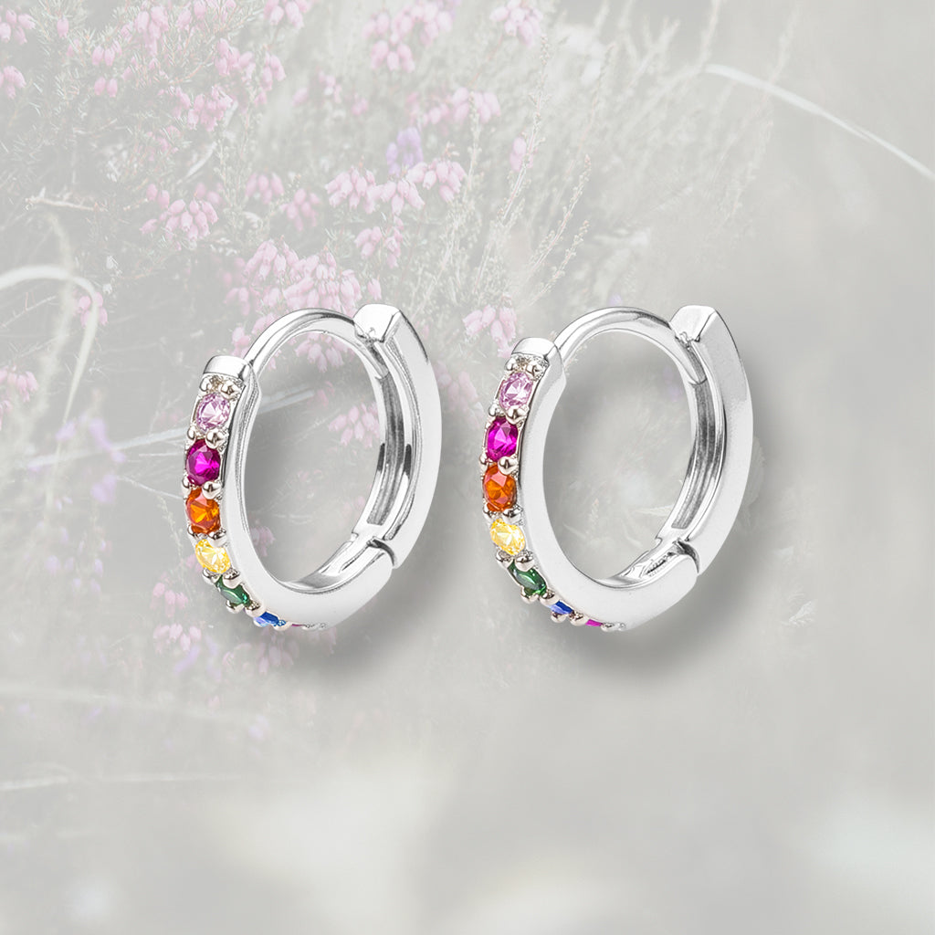 Orecchini a cerchietto con Zirconia Cubica arcobaleno, placcato in oro 18k o platino