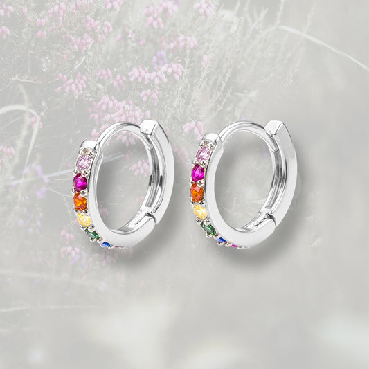 Orecchini a cerchietto con Zirconia Cubica arcobaleno, placcato in oro 18k o platino