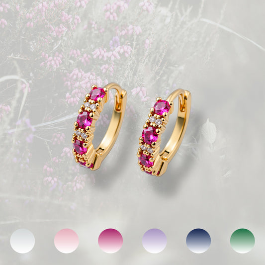 Orecchini a cerchietto minimal con Zirconia cubica bianca e colorata, placcati in oro 18k
