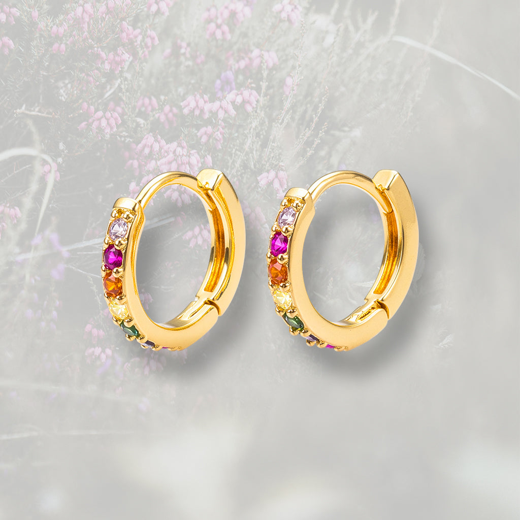 Orecchini a cerchietto con Zirconia Cubica arcobaleno, placcato in oro 18k o platino