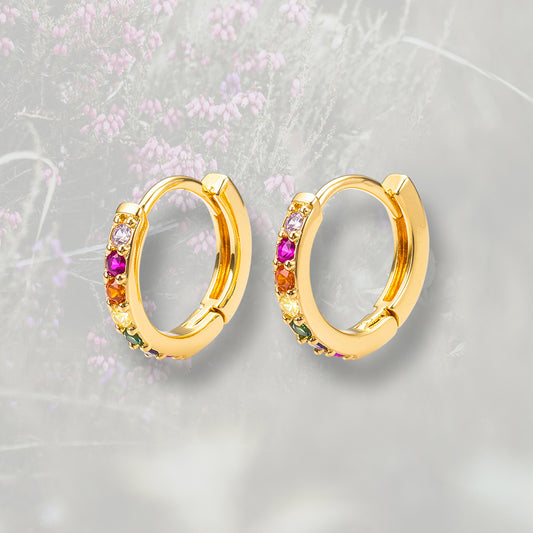 Orecchini a cerchietto con Zirconia Cubica arcobaleno, placcato in oro 18k o platino