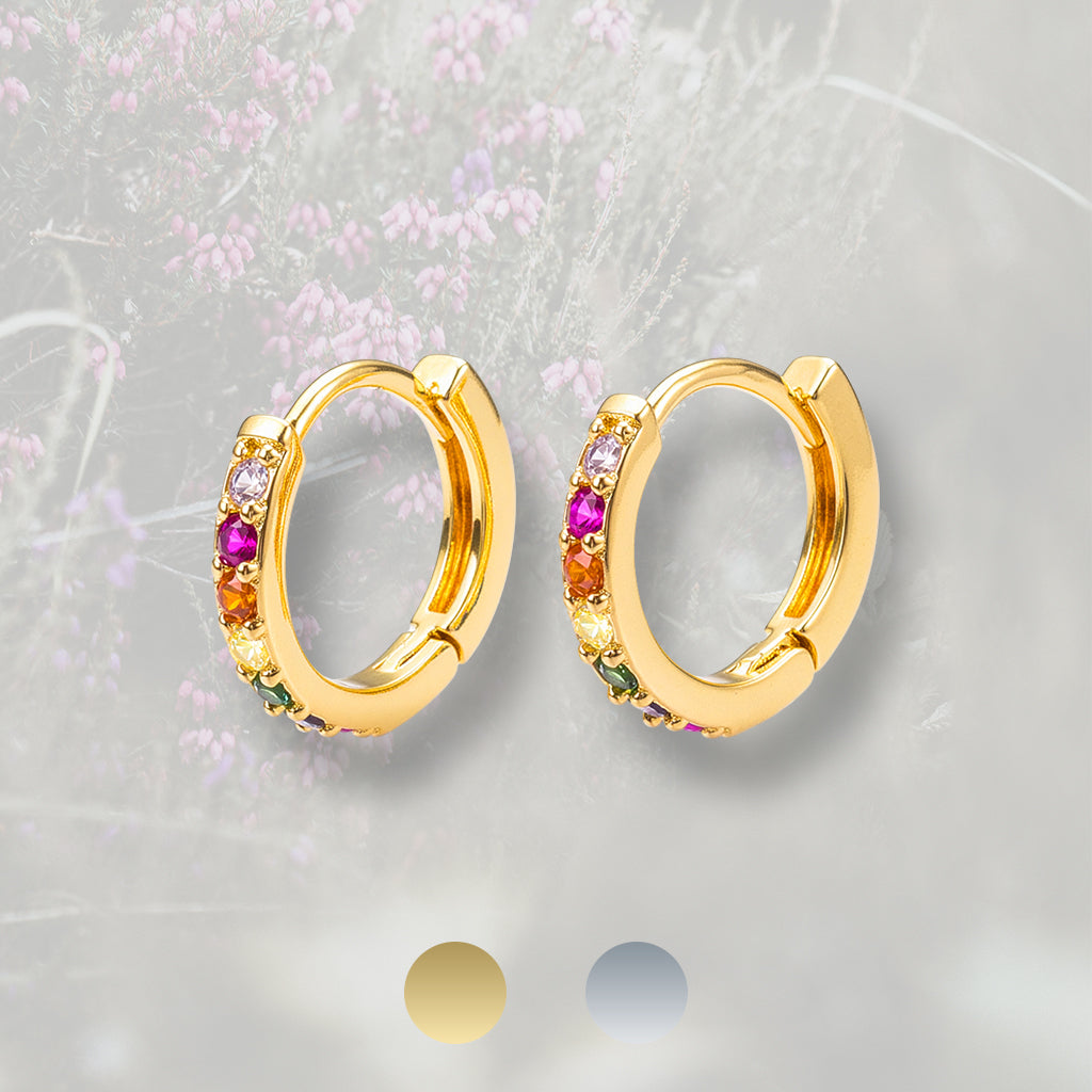 Orecchini a cerchietto con Zirconia Cubica arcobaleno, placcato in oro 18k o platino