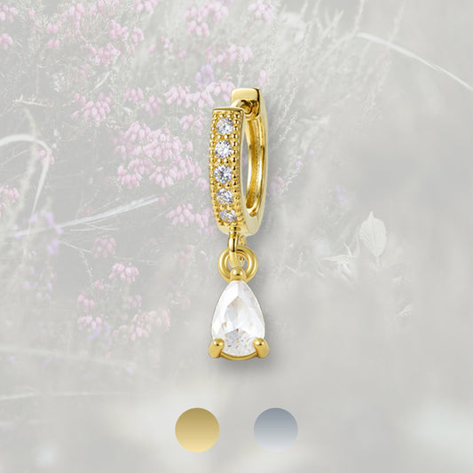 Orecchino a cerchietto con ciondolino in Zirconia Cubica taglio goccia, placcato in oro 18k o platino