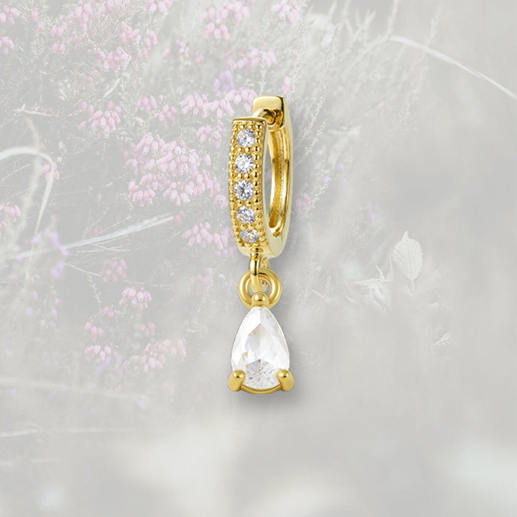 Orecchino a cerchietto con ciondolino in Zirconia Cubica taglio goccia, placcato in oro 18k o platino