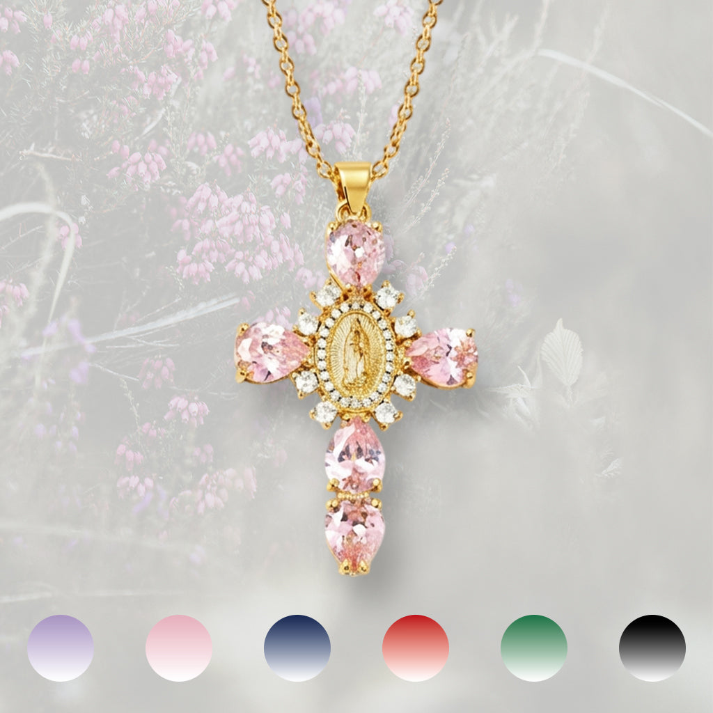 Collana con Croce pendente misura grande, con Zirconia Cubica colorata placcata in oro 18k