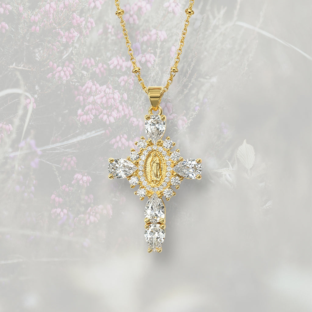 Collana con Croce pendente misura media, con Zirconia Cubica colorata placcata in oro 18k