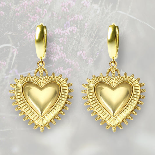 Orecchini a cerchietto con Cuore Sacro / Ex Voto pententi placcati in oro