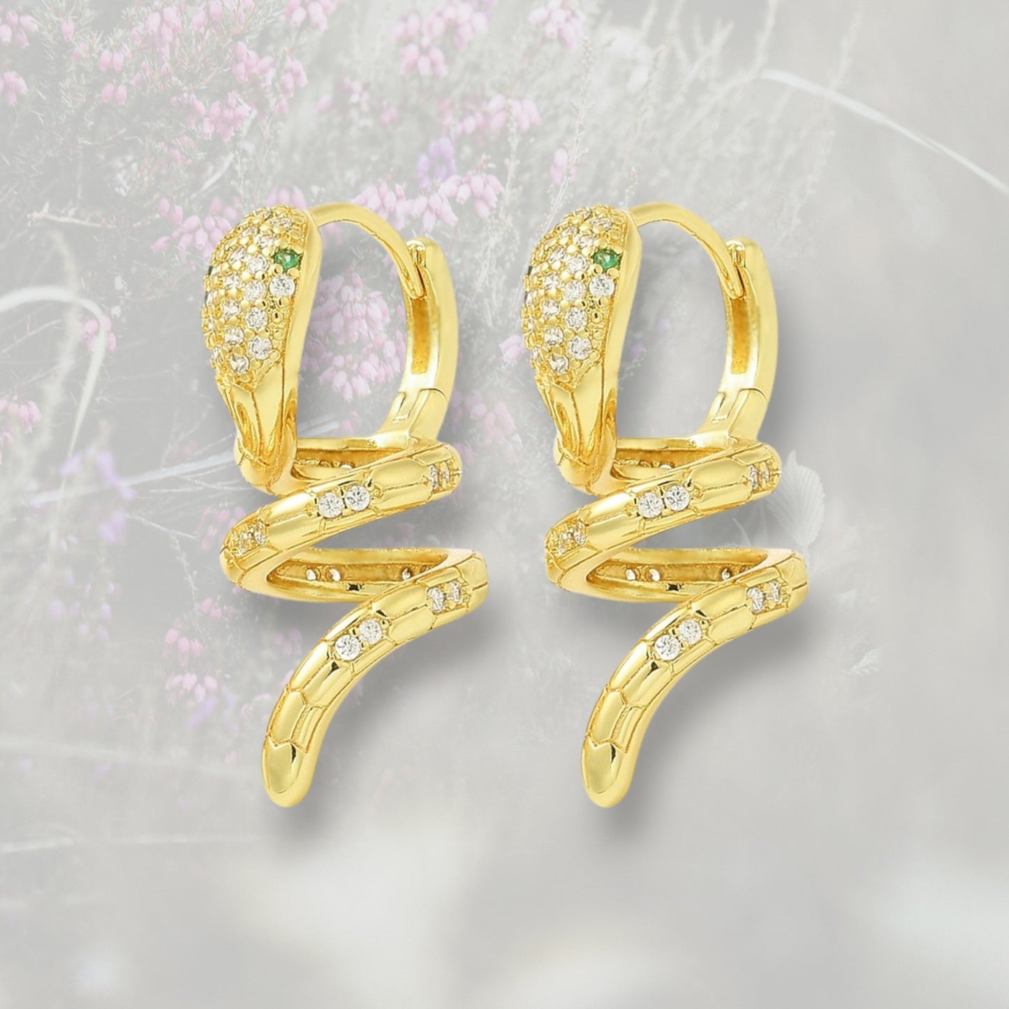 Orecchini a cerchio con Serpente a spirale, con Zirconia Cubica placcati in oro