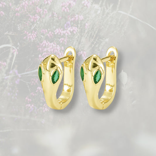 Orecchini a cerchio con Serpente, con Zirconia Cubica verde placcati in oro