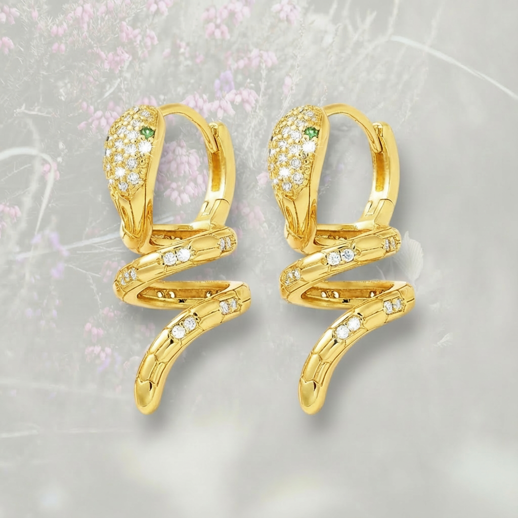 Orecchini a cerchio con Serpente a spirale, con Zirconia Cubica placcati in oro 18k