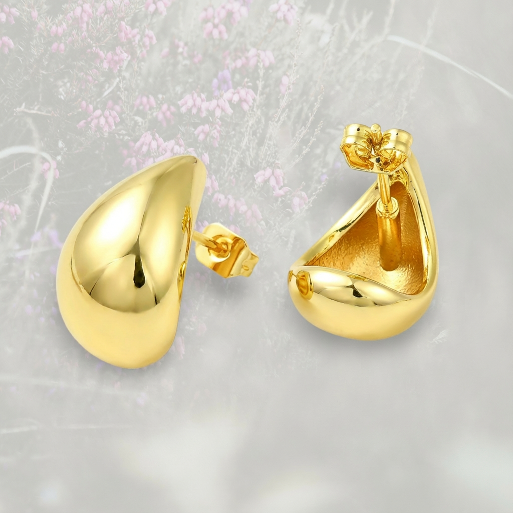 Orecchini a bottone a goccia, placcati in oro 18k o platino