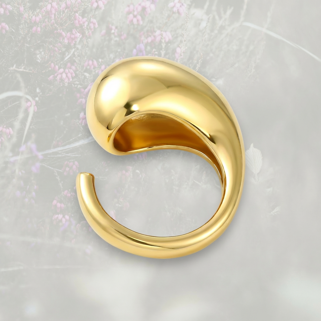 Anello Goccia bombato grande, placcato in oro 18k o platino