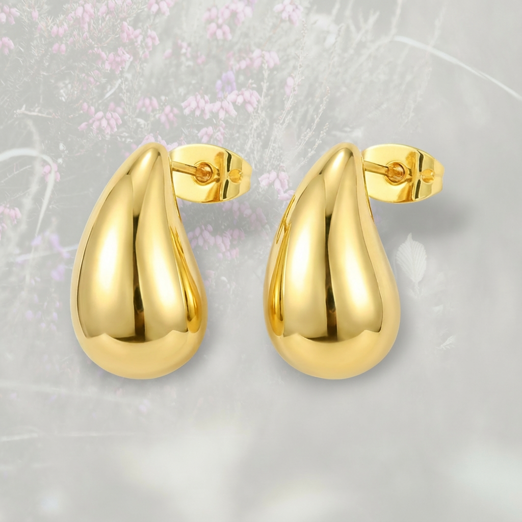 Orecchini a bottone a goccia placcati in oro 18k