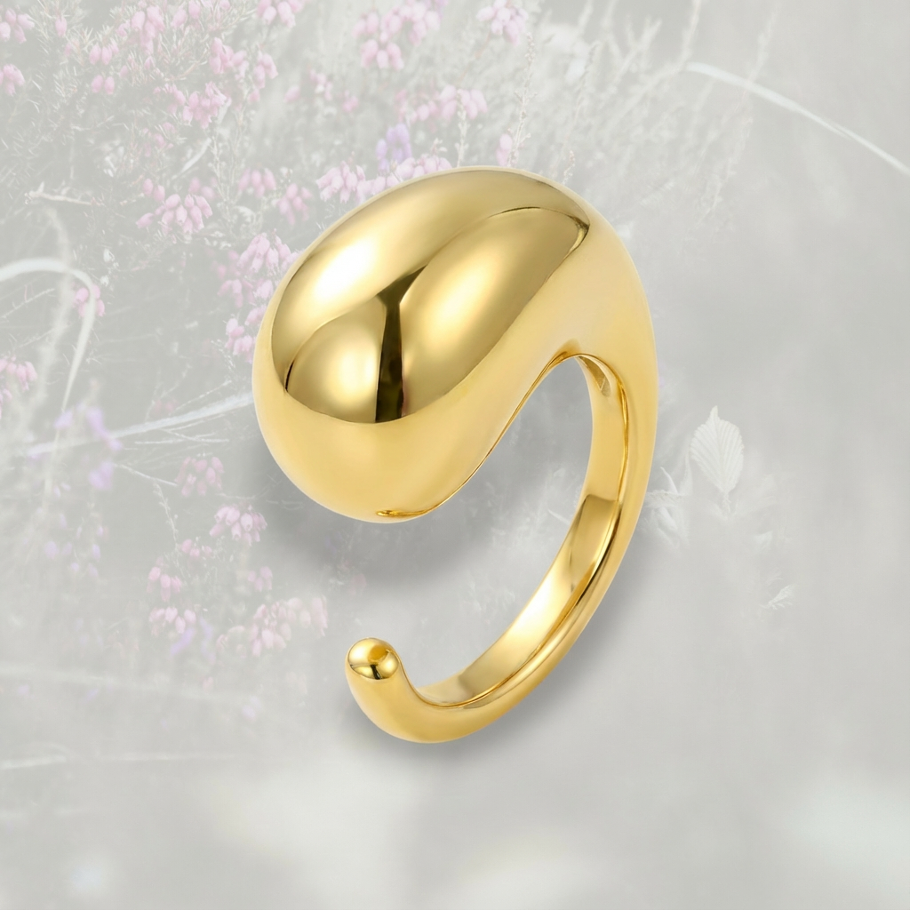 Anello Goccia bombato grande, placcato in oro 18k o platino