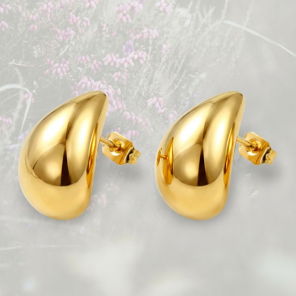 Orecchini a bottone a goccia, placcati in oro 18k o platino