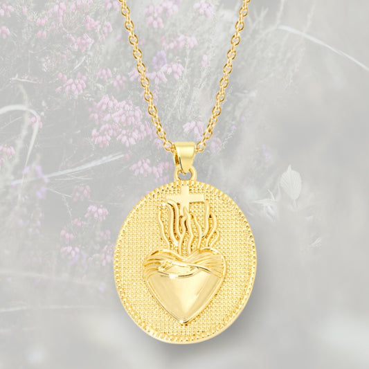 Medaglione pendente Cuore Sacro / Ex Voto placcata in oro