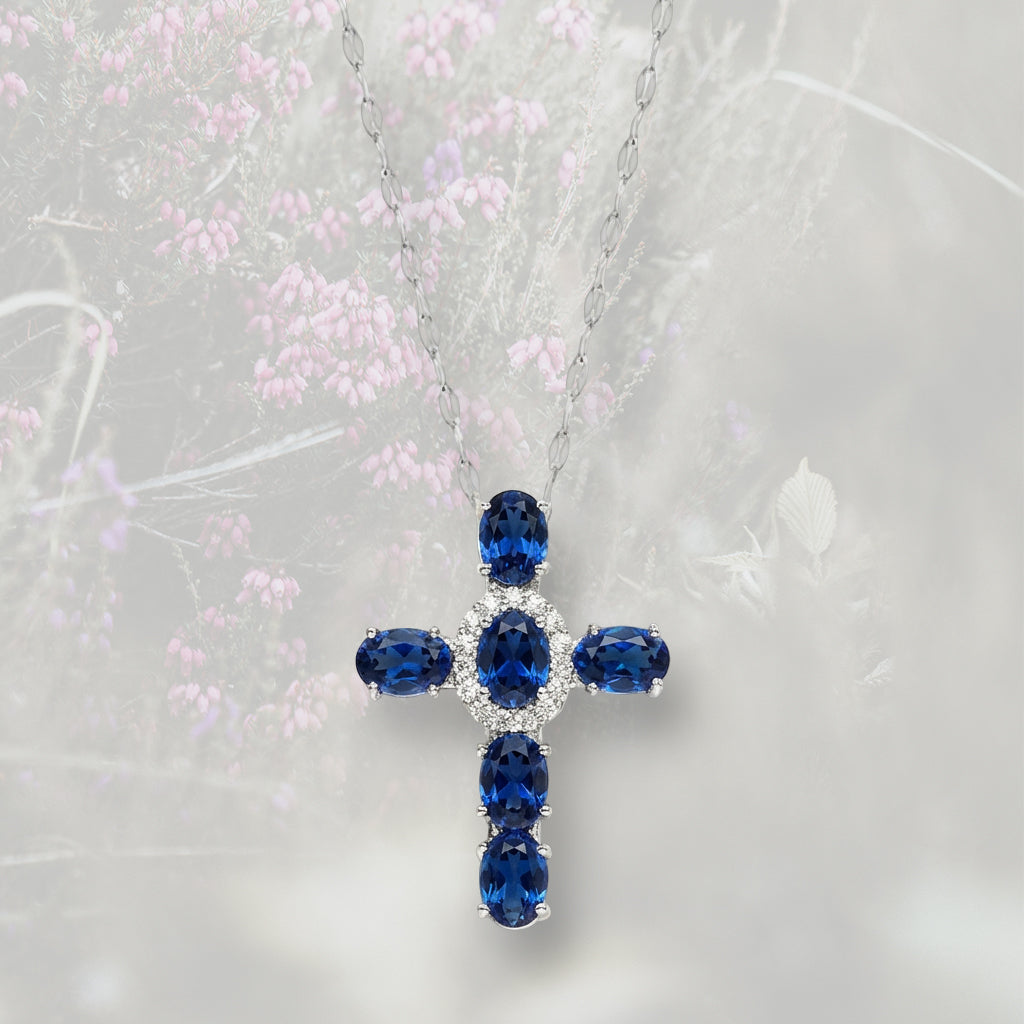 Collana con Croce con Zirconia Cubica taglio ovale placcato platino