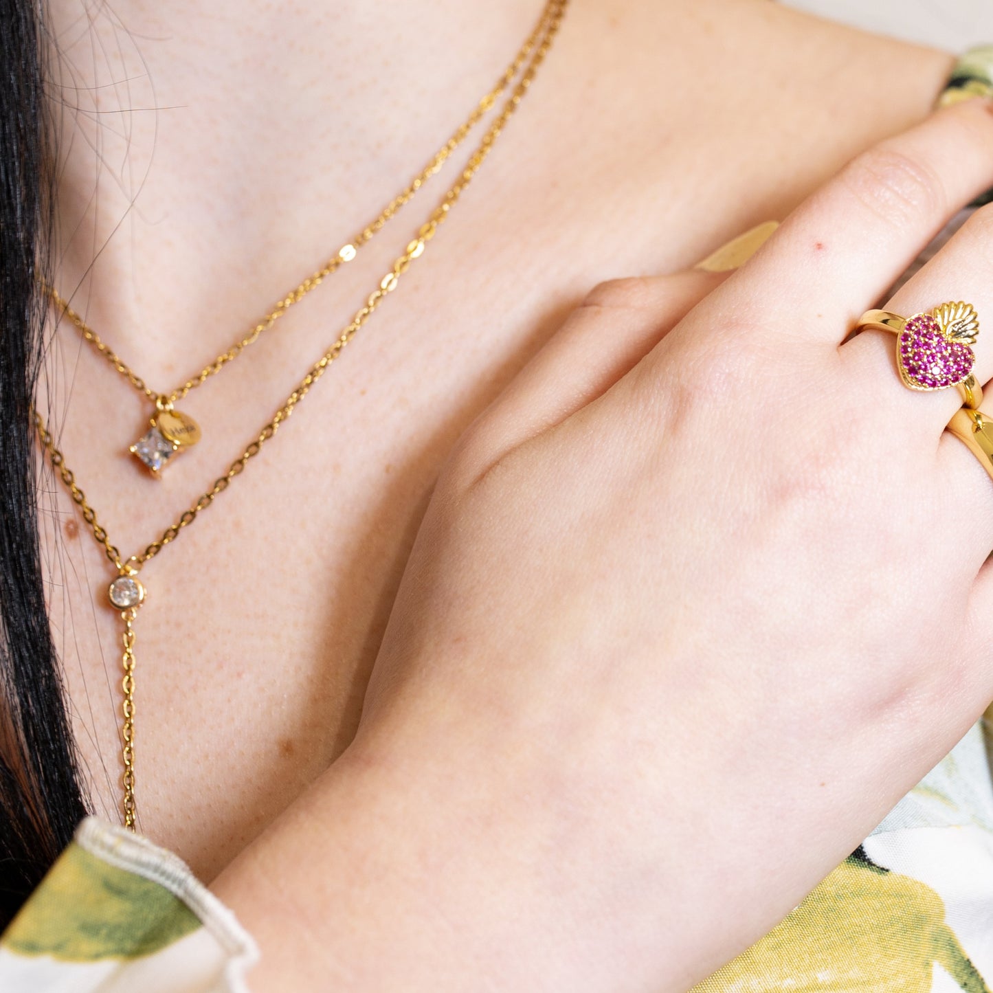 Collana Y Lariat con Zirconia Cubica taglio tondo, placcata in oro 18k