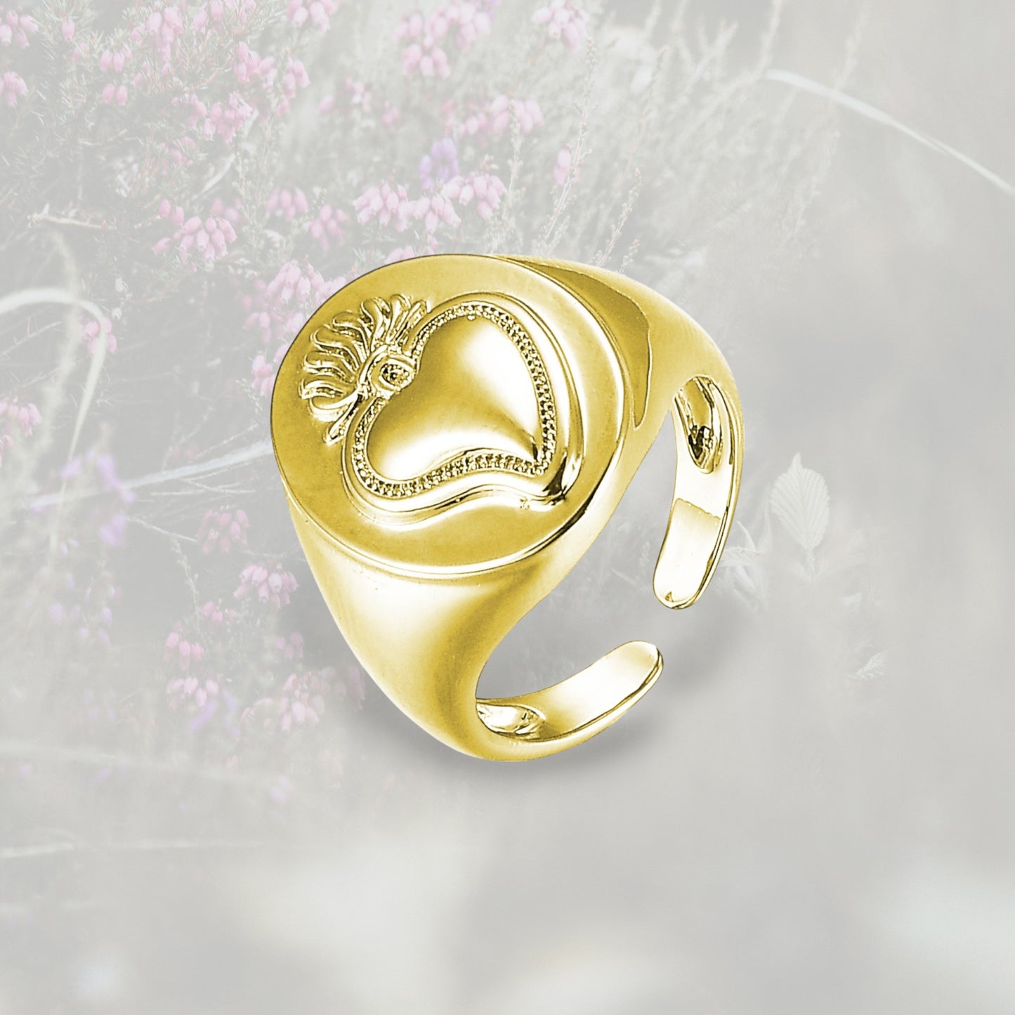 Anello Sigillo con Cuore Sacro / Ex Voto placcato in oro o platino