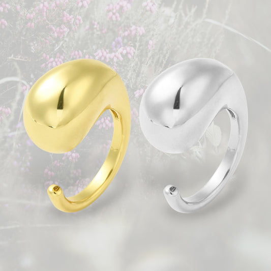 Anello Goccia bombato grande, placcato in oro o platino