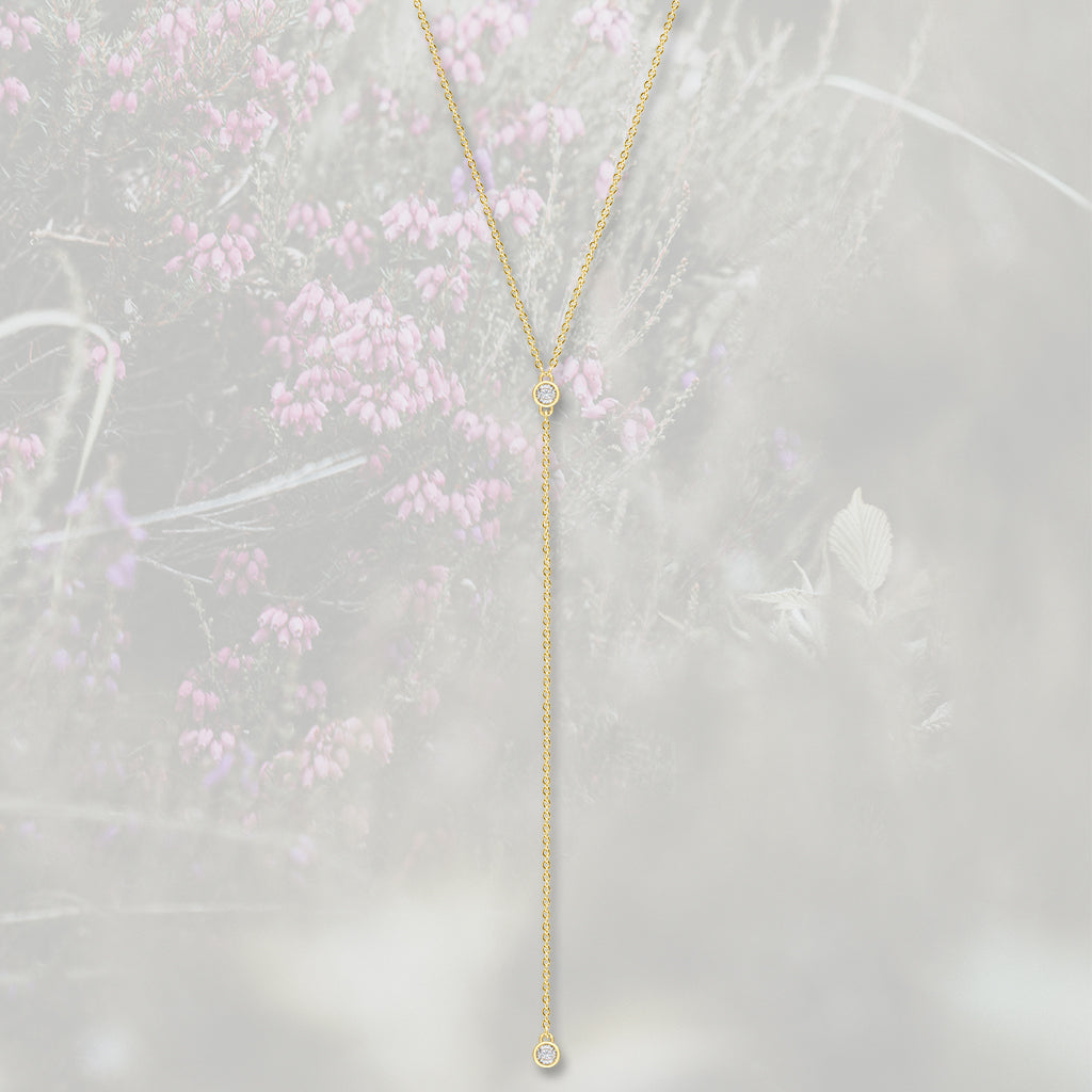 Collana Y Lariat con Zirconia Cubica taglio tondo, placcata in oro 18k