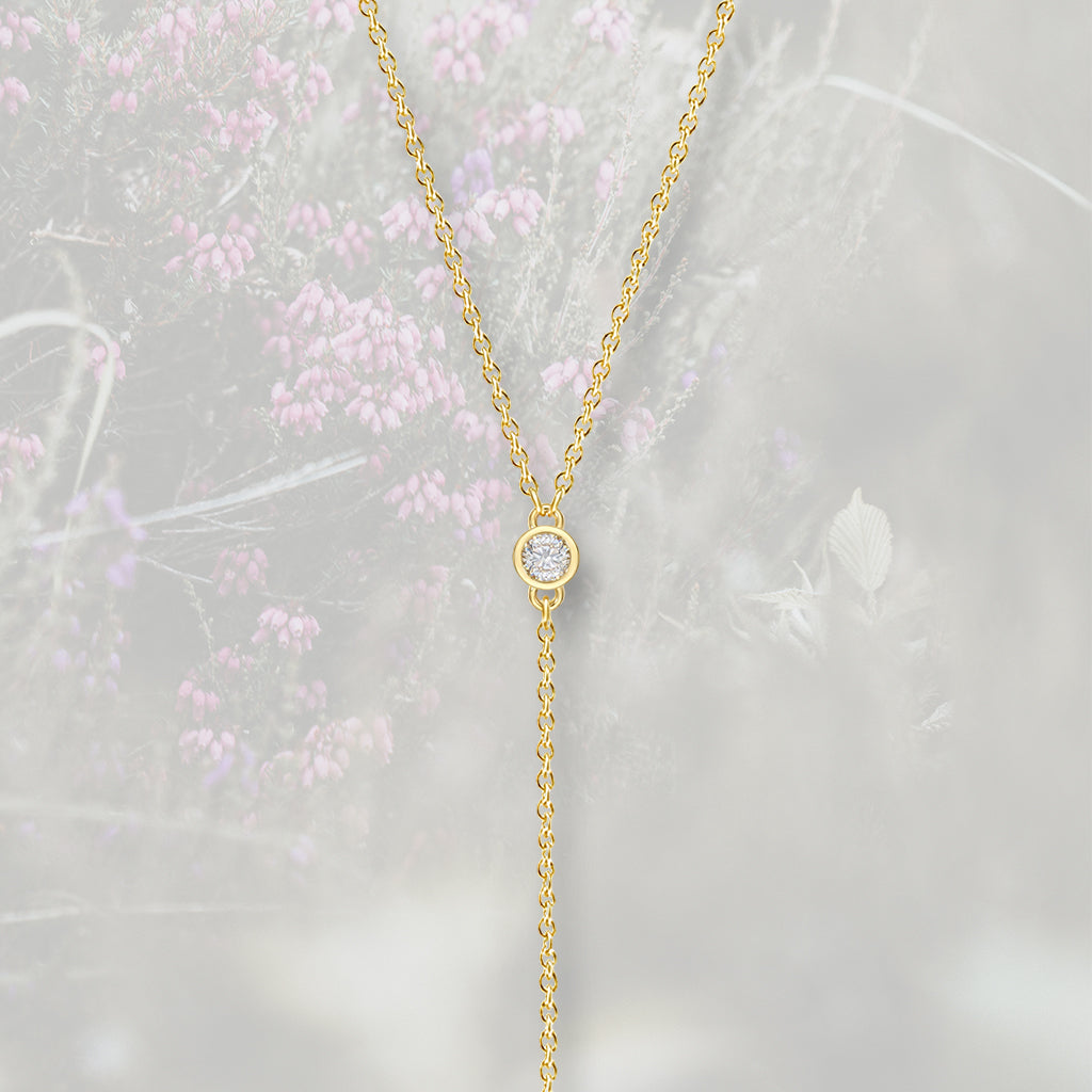 Collana Y Lariat con Zirconia Cubica taglio tondo, placcata in oro 18k