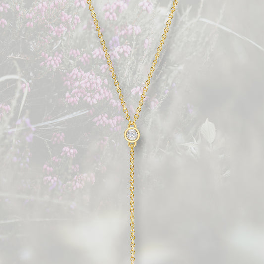 Collana Y Lariat con Zirconia Cubica taglio tondo, placcata in oro 18k