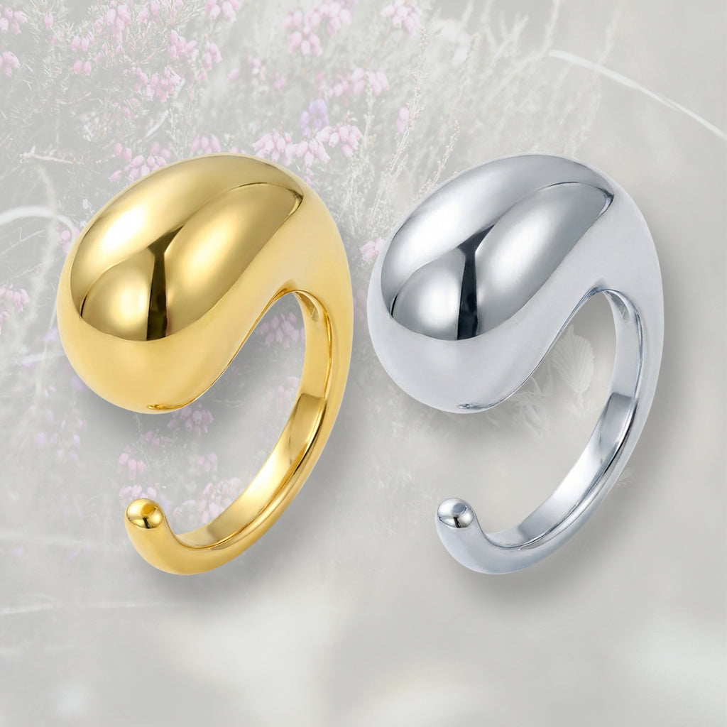 Anello Goccia bombato grande, placcato in oro 18k o platino