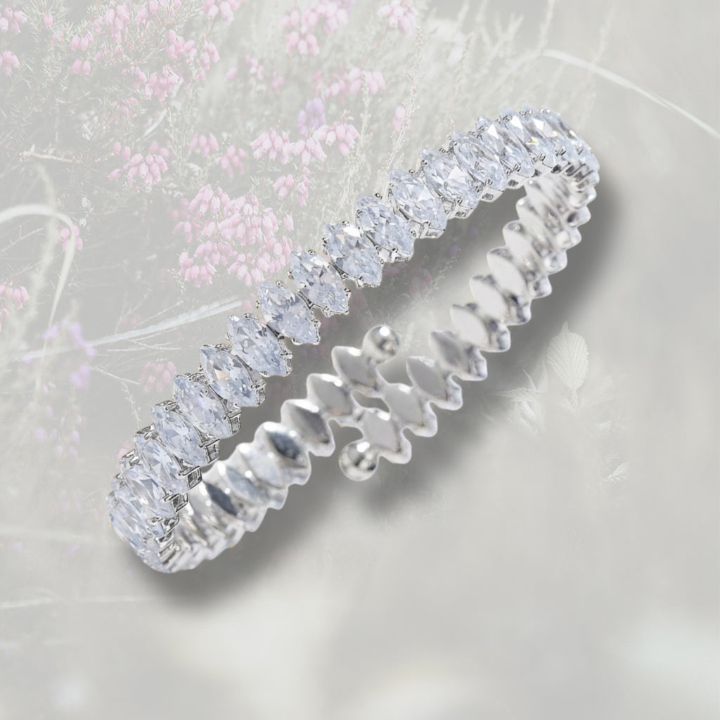 Bracciale tennis a molla con Zirconia Cubica taglio marquise, placcato in oro 18k o platino