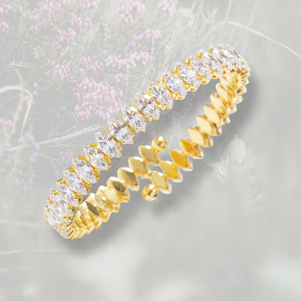 Bracciale tennis a molla con Zirconia Cubica taglio marquise, placcato in oro 18k o platino
