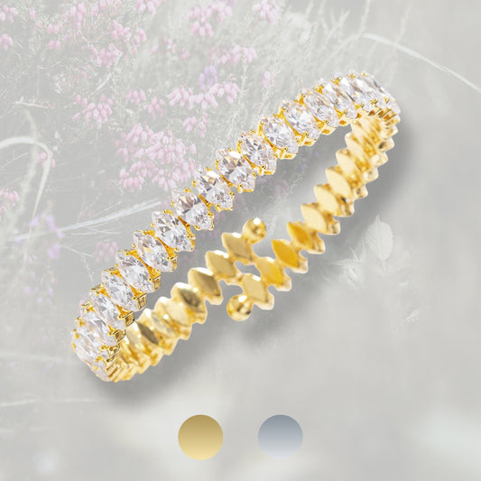 Bracciale tennis a molla con Zirconia Cubica taglio marquise, placcato in oro 18k o platino